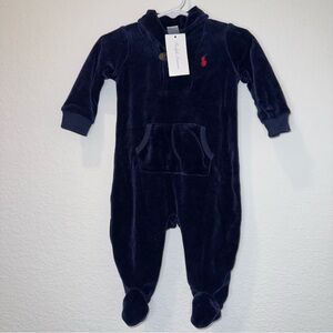 NWT Ralph Lauren Baby Boy Navy Blue Velvet Onesie size 6Months
